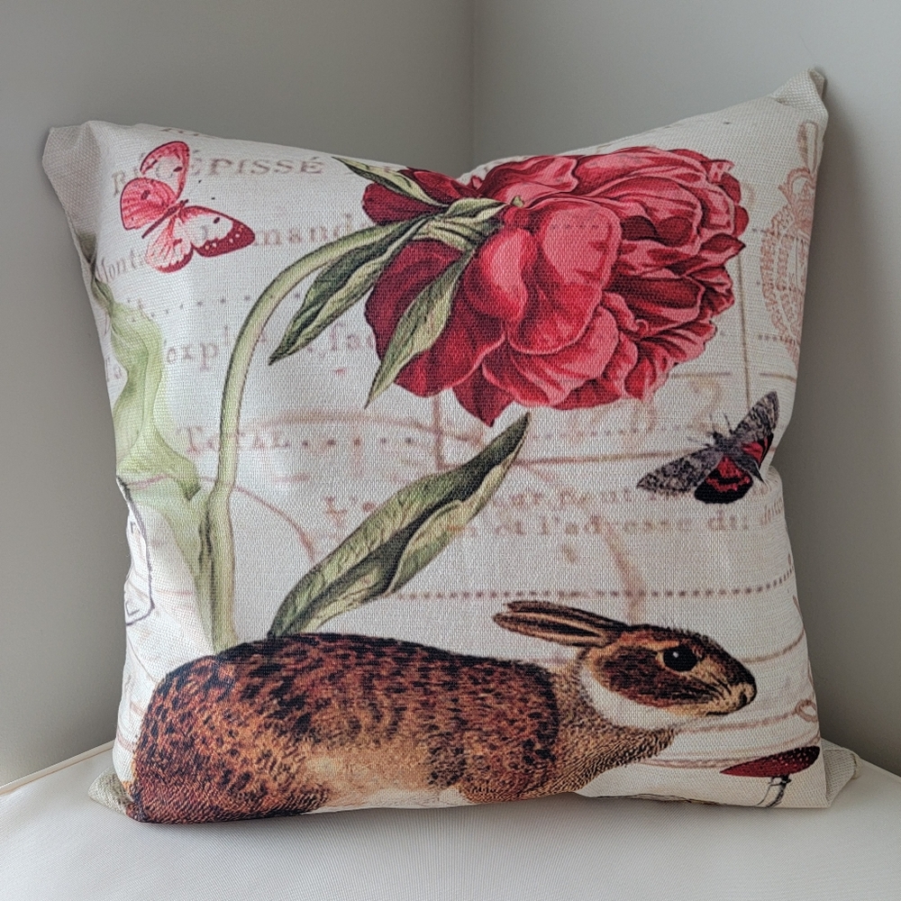 Decor Rabbit Design Floral Rabbit Decorative Pillow cover